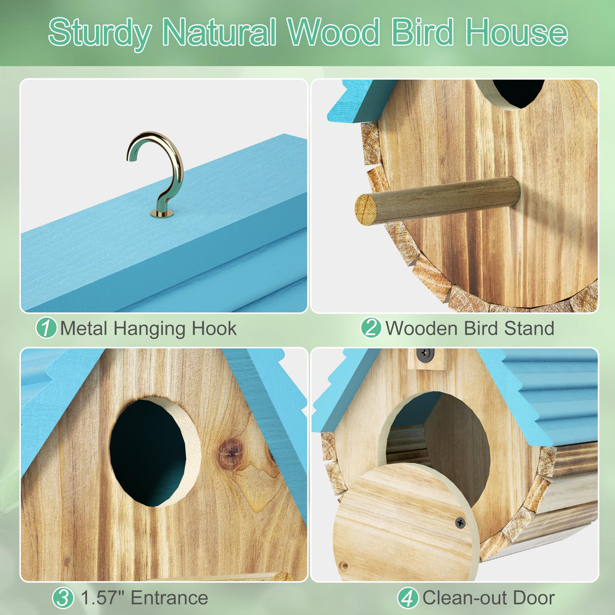Bird House, Auslar Wooden Bird Houses for Outside, Birdhouse for Outdoors, Hanging Bluebird House for Cardinals Finch Wren Swallow for Garden Viewing Auslar