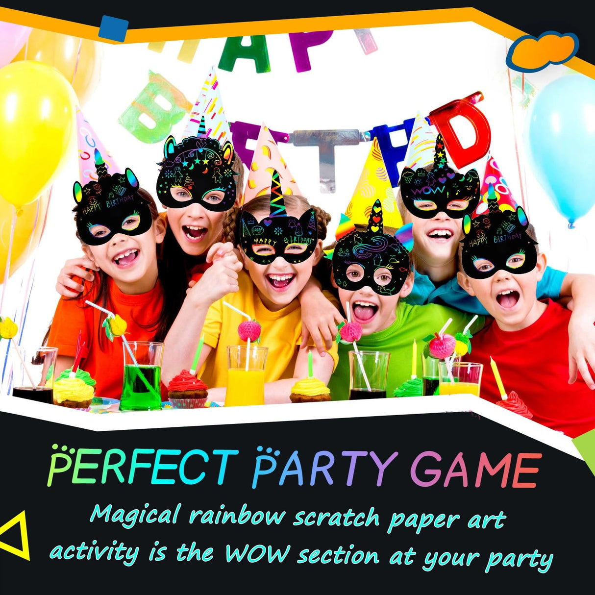 30 Pcs Unicorn Scratch Mask Rainbow Paper Art Mask, Wooden Stylus and Elastic Bands Scratchboard Party Dress up Costumes for Unicorn Party Supplies Sabary