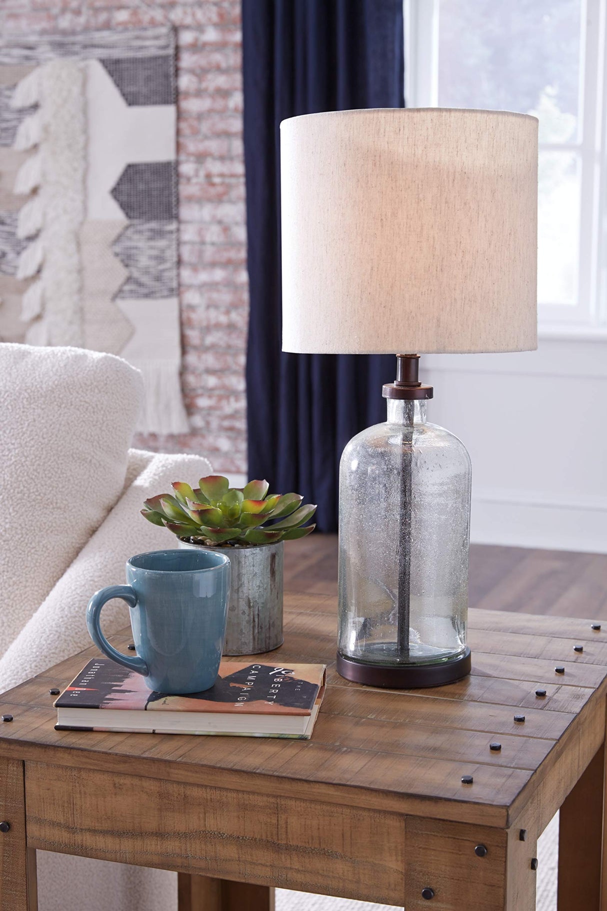 Signature Design by Ashley Bandile Modern Farmhouse 22.5" Seeded Glass Table Lamp, Bronze Signature Design by Ashley