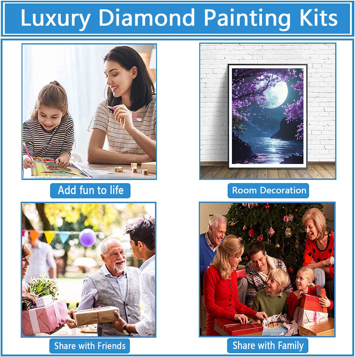 QINRUBB DIY Bright Moon Diamond Painting Kits, Full Drill Moonlight Diamond Art Painting Kits for Adults Beginners, DIY 5D Painting by Numbers Tree Diamond Art Kits for Home Decor 12x16inch QINRUBB