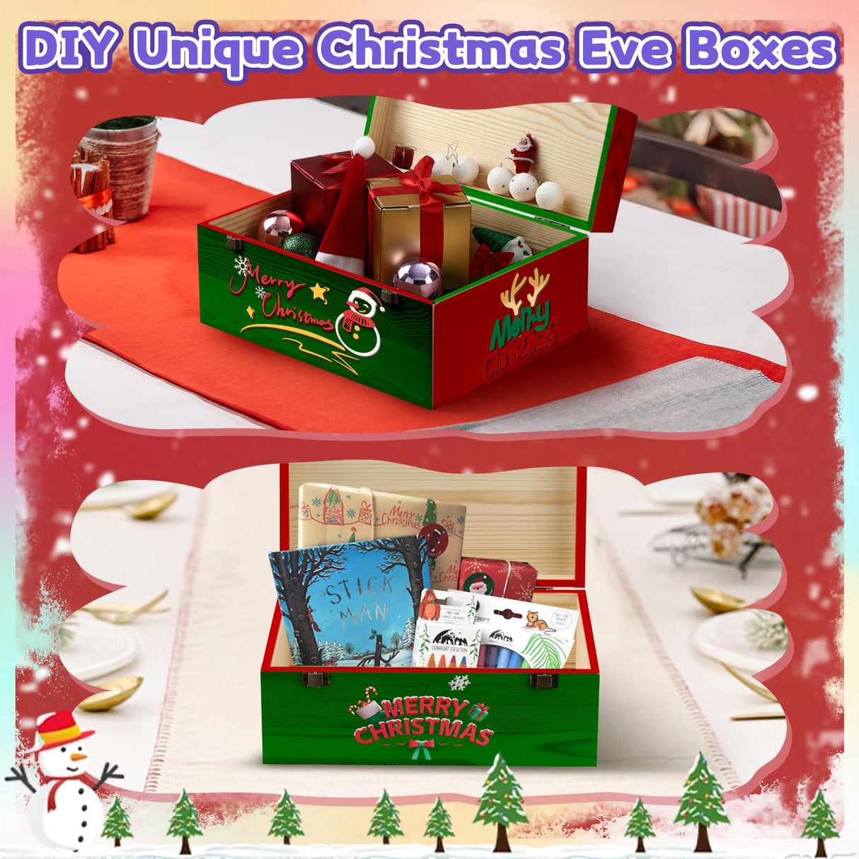 Large Unfinished Wooden Boxes Set of 2 Sizes Wood Box with Hinged Lid – Large Wooden Boxes– Keepsake Memory Boxs- for DIY Crafts, Gifts, Jewelry,Wedding and Storage – Handcrafted Box HIPNOOK