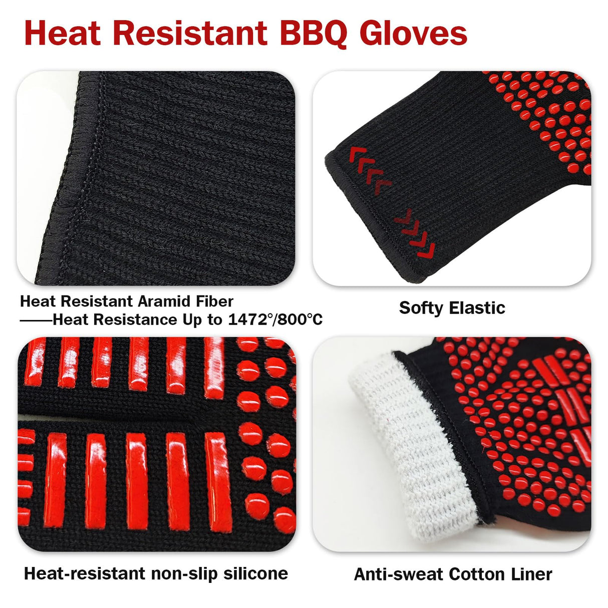 BBQ Gloves, Dakiwin Heat Resistant BBQ Gloves(1472°F), Silicone Non-Slip Oven Gloves, Grill Gloves Heat Proof for Men/Women, Oven Gloves with Fingers for Kitchen Cooking,Grilling Dakiwin