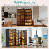 Lvifur Tall Storage Cabinet up to 70", LED Living Room Curio Cabinet with Human Body Induction, 5 Tier Bookcase Display Cabinet with Adjustable Shelves for Office (Black) Lvifur