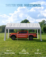 GarveeLife 20'x 10'x 11' Windproof Carport Top Replacement Cover Grey Heavy-Duty Garage Top Tent Shelter Tarp Waterproof & UV Protected (Top Cover ONLY, Frame Not Included) White GarveeLife