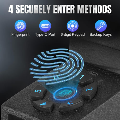 Mutak Gun Safe for Handgun, Drop Down Biometric Pistol Safe, 3 Ways Quick Access with Fingerprint/PIN Code/KEY, Single GunSafe for Nightstand Bedside Home,Wall, Dresser Mutak