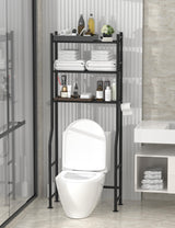 Livilord 3-Tier Over The Toilet Storage, Freestanding Metal Bathroom Shelves with 4 Hooks, Over Toilet Storage Shelf with Paper Holder, Above The Toilet Shelf for Bathroom Storage, Black Livilord