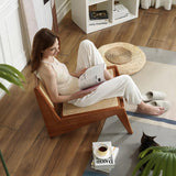 homary Japandi Walnut Rattan and Wood Lounge Chairs Mid Century Modern Armless Accent Chair for Living Room Bedroom Balcony & Patio homary