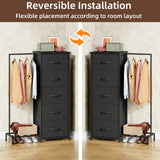 Somdot Dresser with Hanging Rack,5 Drawers Small Closet for Bedroom,Reversible Dresser with Clothes Rack,Kids Dressers for Bedroom Chest of Drawers,Tall Storage Tower,Black Somdot
