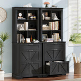 Vabches Farmhouse Bookshelf with 3 Large Drawers, 70" Tall Bookcase with 5-Cube Storage Organizer, 3 Tier Wood Display Storage Cabinet for Home Office, Living Room, Rustic Black Vabches