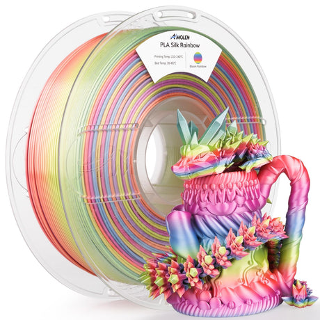 AMOLEN Silk PLA 3D Printer Filament, Shiny Multicolor Rainbow PLA Filament 1.75mm, Gradient Color Change PLA 3D Printing Filament for Most FDM 3D Printer, Pink Blue Purple Green Yellow, 1kg (2.2lbs) AMOLEN