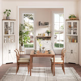 67''H Tall Corner Cabinet with 4 Tempered Glass Doors and Barn Doors, Farmhouse Storage Cabinet with 5 Adjustable Shelves, Home Pantry Hutch for Kitchen, Dining Living Room, Bathroom, Antique White FiveWillowise