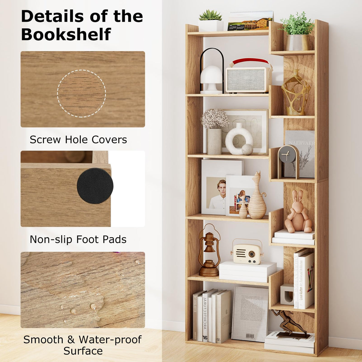 Tangkula 6-Tier Bookshelf, 64”H Tall Open Bookcase with Anti-Tip Kits, Home Office Free-Standing Wood Room Divider Display Book Shelf, Modern 11-Shelf Storage Rack for Study, Living Room (1, Natural) Tangkula