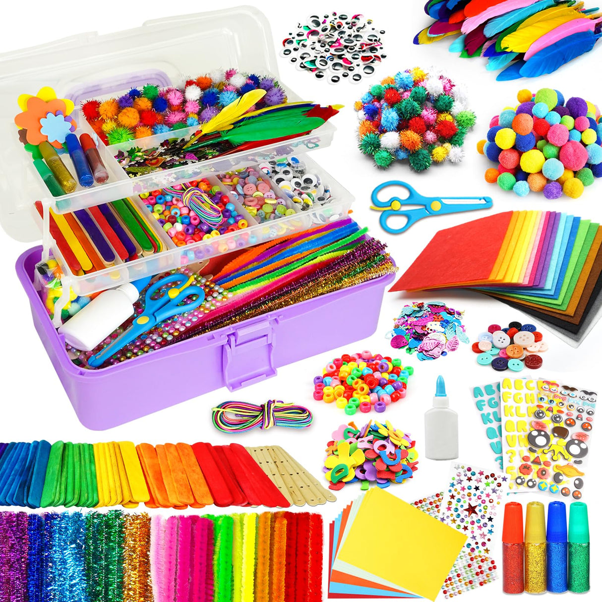 FUNZBO Arts and Crafts Supplies for Kids - Crafts for Girls with Pipe Cleaners, Construction Paper, Pom poms & Googly Eyes, Crafts for Kids Ages 4-8, School Craft Projects, Easter Gifts for Girls FUNZBO