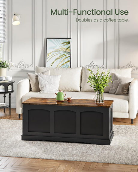 CHOEZON 39.4" Storage Chest Bench with Lift Lid, Toy Chest with Safety Hinge, Entryway Shoe Bench, Wooden Storage Trunk, Holds up to 220 lb, for Living Room, Bedroom, Black and Rustic Brown MCW12BF CHOEZON