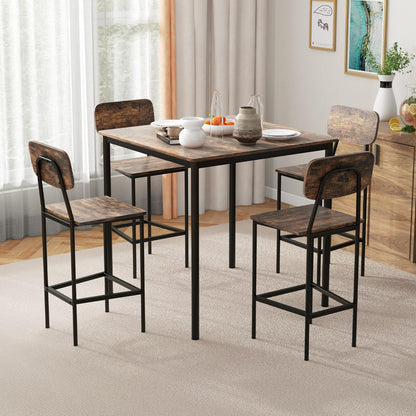 Giantex Industrial 5-Piece Counter Height Dining Set with Bar Stools in Mix Brown - WoodArtSupply