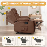 Korser Recliner Chair, Small Recliners for Small Spaces, Manual Recliner with Cup Holders and Side Pockets, Reclining Chair, Chairs for Living Room, Bedroom, Nursery, Brown Korser