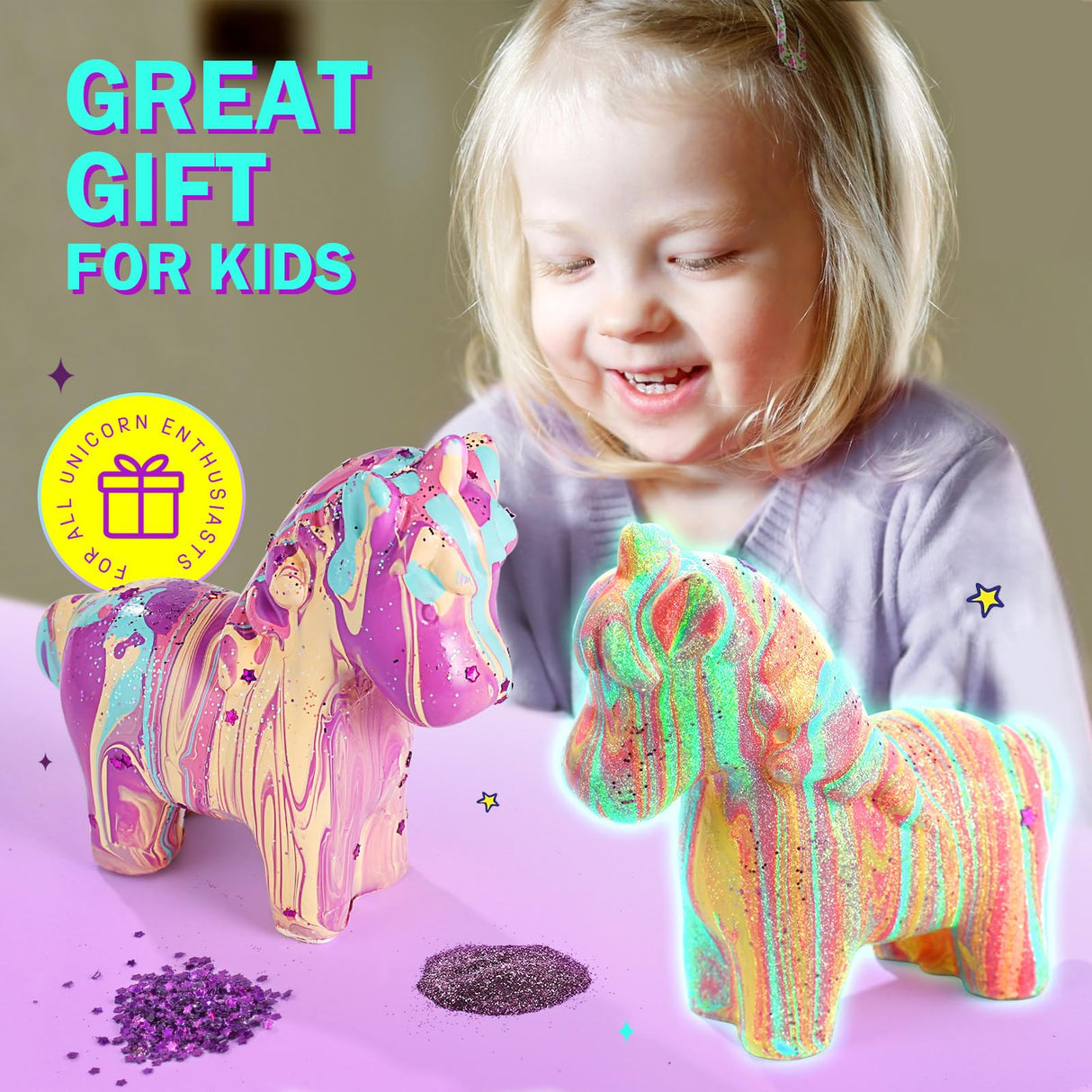 LAOESE Unicorns Paint Pouring Art Kit - DIY Craft for Kids Age 6-12, Arts and Crafts Kit for Girls & Boys, Toys Girls Boy Birthday Gift Ages 4 5 6 7 8 9 10 11 12+ LAOESE