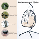 Indoor Outdoor Egg Hanging Chair with Stand, Patio Wicker Outdoor Swings for Adults 350lbs Capacity Hammock Egg Chair with Strong Frame & Soft Cushions for Patio, Bedroom, Balcony, Porch, Yard, Black Ziraukon