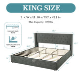 HOOMIC King Size Hydraulic Lift Up Storage Bed with Wingback Headboard in Dark Grey HOOMIC