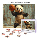 500 Piece Puzzle Adults Teens Jigsaw Puzzles for Family Games, Panda Playing Basketball Funny Generic