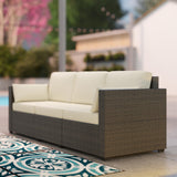 Outsunny Patio Couch PE Wicker Deep Seating Outdoor Sofa with Removable Cushions, 3 Seater Rattan Sofa, Outdoor Furniture for Balcony, Deck, Garden and Poolside, Cream White Outsunny