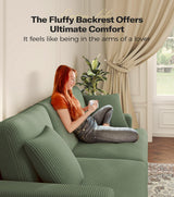 Kidirect 87in Green Sofa, Couches for Living Room 21in Extra Deep Seats, Comfy Corduroy Sofas for Living Room No Tool Assembly, Modern Oversized Love Seat with 2 Pillows, Sofa Couch for Bedroom Kidirect