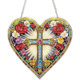 MEIYUDA Cross Diamond Painting Pendant Kits, DIY Heart Cross Special Shaped Diamond Art Hanging Kits for Adults, 5D Crystal Diamonds Painting Acrylic Pendant Ornamen for Home Decoration MEIYUDA