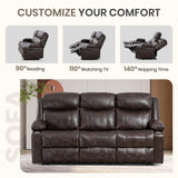 CALIVIA Manual Reclining 3-Seater Sofa with Heat & Massage, PU Leather Recliner Couch for Living Room, Faux Leather Upholstery, Deep Cushions & Sturdy Frame (Brown) CALIVIA