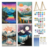 JOOZ 4 Pack Paint by Numbers Kit for Adults with Frame Mountain Landscape Paint by Number with Easel DIY Lake Adult Paint by Number Kits Sunset Easy Oil Painting Kits for Home Wall Decor 8x12 Inch JOOZ