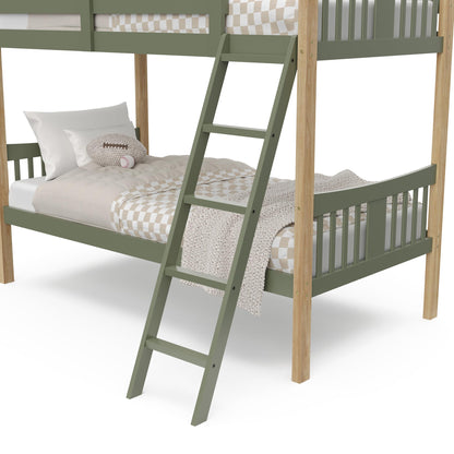 Storkcraft Caribou Bunk Bed Twin Over Twin Bunk Bed (Olive and Natural) - GREENGUARD Gold Certified, Twin Bunk Beds for Kids, Converts to 2 Individual Twin Beds (Mattress not Included)