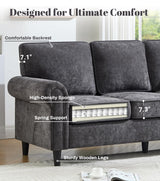 Kingfun 3 Seater Couch, Mid Century Modern Sofa with Rolled Arms and Deep Seats, Fluffy Comfort for Living Room, Apartment, Easy Assembly, Gray Kingfun