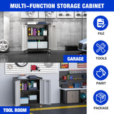 Aobabo 2 Door Tool Cabinets for Garage, 35.4 Inches Lockable Garage Storage Cabinet, Locking Metal Storage Cabinet with Wheels, Rolling Tool Chest, Assembly Required, Black/Gray Aobabo