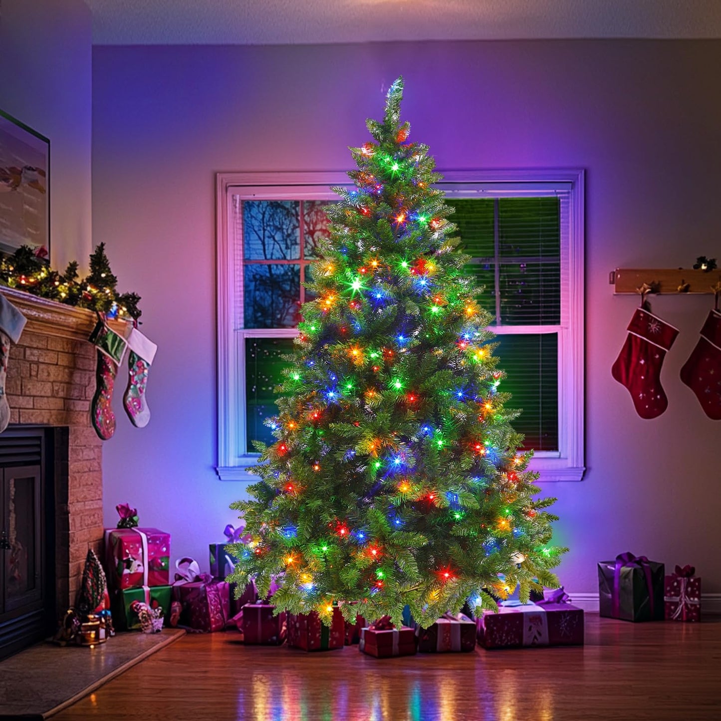 [ 8 Modes & Very Thick ] 6 Ft Prelit Artificial Full Christmas Tree with 300 LED Lights, Realistic Feel 870 Branch Tips, Metal Stand, UL Plug Premium Hinged Xmas Tree Indoor Outdoor Home Decor