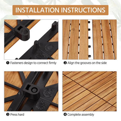 Yaheetech 27PCS Acacia Wood Interlocking Flooring Tiles Waterproof Flooring for Outdoor & Indoor Patio,Balcony,Garden,Poolside,12 × 12 in Yaheetech