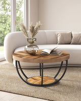 LITTLE TREE Round Coffee Table, 32" Circle Coffee Table for Living Room, 2-Tier Wood Accent Center Table with Open Storage Industrial Design Home Furniture (Wood Grain and Black) LITTLE TREE