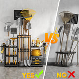 POKIPO 42" H Large Garden Tool Organizer, Holds Up to 86 Tools, Heavy Duty Yard Tool Organizer for Garage, 61“ Wide Lawn Freestanding Tool Storage Rack for Outdoor Shed Tool Rake, Shovel, Brooms POKIPO