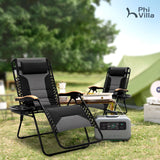 PHI VILLA XXL Oversized Padded Zero Gravity Chair, Foldable Patio Recliner, 30" Wide Seat Anti Gravity Lounger with Cup Holder, Support 400 LBS (Black) PHI VILLA