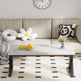 Wolawu Coffee Table White Living Room Center Table, Simple Modern Faux Marble Rectangular Tea Table with Sturdy Black Metal Frame,Industrial Wooden Coffee Table for Bedroom Home Office Wolawu