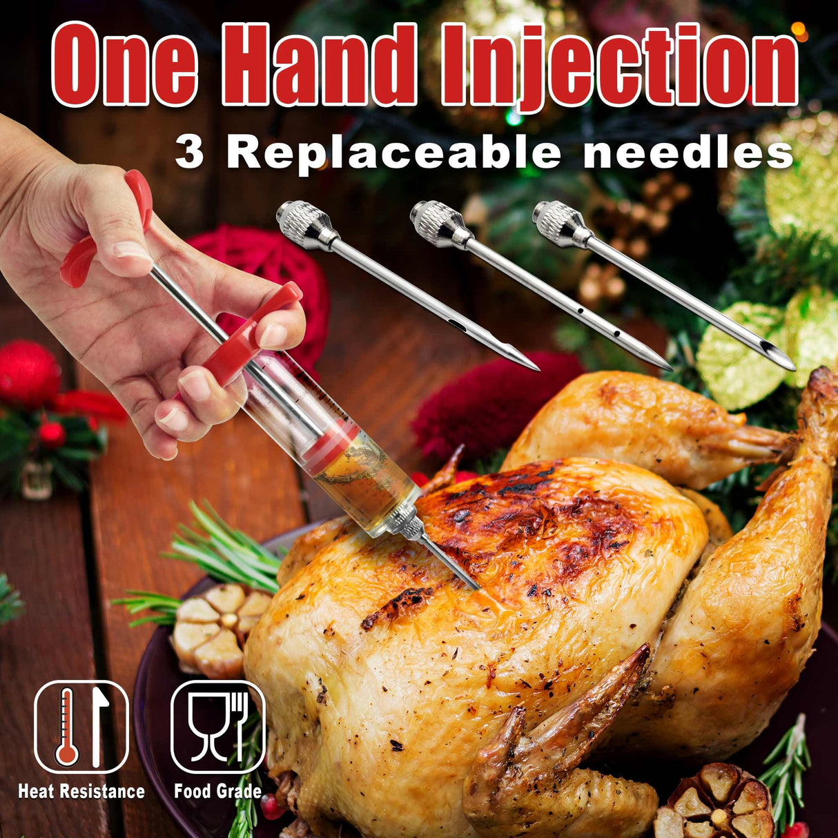 Professional Turkey Baster Meat Injector Syringe Kit, Baster for Cooking Thanksgiving & Christmas Turkey, Injector Marinades for Meats, Full Set with Basting Brush, Meat Shredder Claws, Large Capacity PrinChef