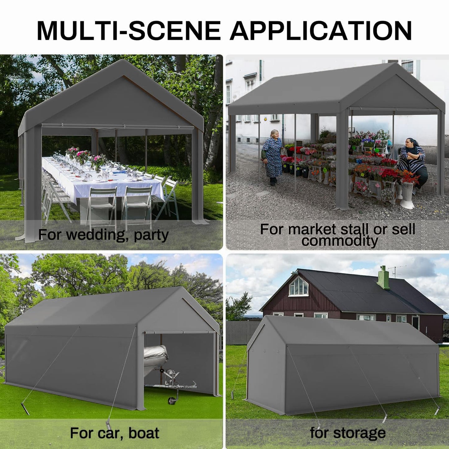 Outdoor Carport 10x20ft Heavy Duty Car Tent, Portable Garage Canopy Storage Shed, Car Shelter with Detachable Side Walls&Doors, All-Season Tarp for Car and Boat D Grey