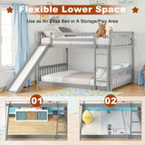 Osparple Full Over Full Bunk Bed, Kids Bunk Beds with Slide and Ladder, Wood Floor Bed Frames with Ladder for Teens, Girls or Boys, Gray/Grey Osparple