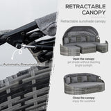 Outsunny 4-Piece Outdoor Rattan Furniture Set, Round Convertible Patio Daybed or Sunbed, Sectional Sofa with Canopy, Pillows, Cushions, Footrest, Table, PE Plastic Wicker, Gray Outsunny