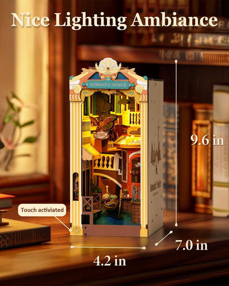 Rolife DIY Book Nook Kits for Adults 3D Wooden Puzzle-Bookshelf Insert Booknook-Miniature Kit-Gifts for Boys Girls (Romantic Venice) Rolife