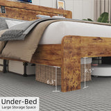 Queen Size Wooden Bed Frame with Storage Headboard & Charging Station, Farmhouse Platform Bedframe with LED Lights & Wood Slat Support, No Noise, No Box Spring Needed, Easy Assembly (Rustic Brown QNICE