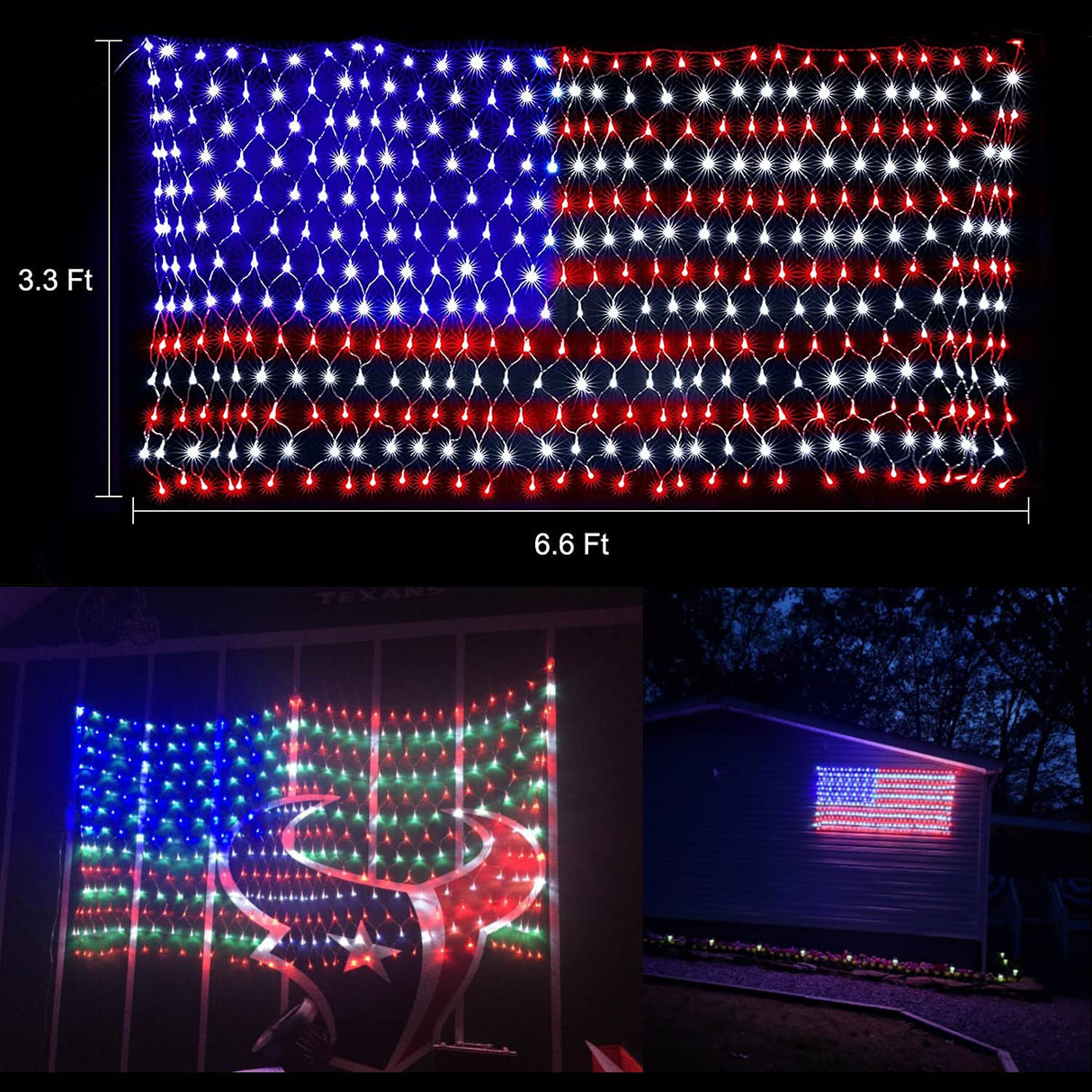 HYH American Flag Lights with 420 Super Bright LEDs Waterproof Led Flag Net Light of The United States for Memorial Day,Yard,Garden Decoration,Festival,Holiday,Party,Christmas New Year Decorations HYH
