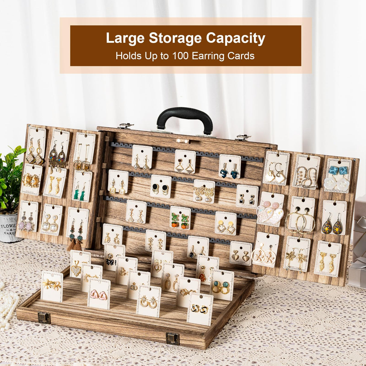 Yoimori Earring Display for Selling, Portable Wood Jewelry Display Case, Large Capacity Jewelry Display for Selling, Earring Card Holder Organizer Yoimori