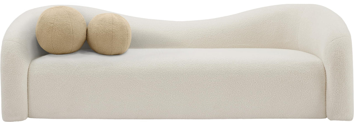 Meridian Furniture 186Cream-S Kali Collection Modern | Contemporary Sofa with Soft Cream Faux Shearling Teddy Fabric, Curved Back, 86" W x 33" D x 27" H, Cream Meridian Furniture