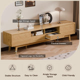 TOLEAD 70" TV Console, Mid Century Modern Media Console for 55/65/75 Inch TV, Low Profile TV Stand with Fluted Sliding Doors, Boho Light Wood Credenza for Living Room, Oak TOLEAD
