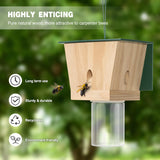 Carpenter Bee Trap for Outside - Green Pentroof Shed Style Nature Hanging Wood Carpenter Bee Traps Outdoor - Best Bee Trap - Insect Traps with Removable Vault (1 Pack) Best Bee Trap