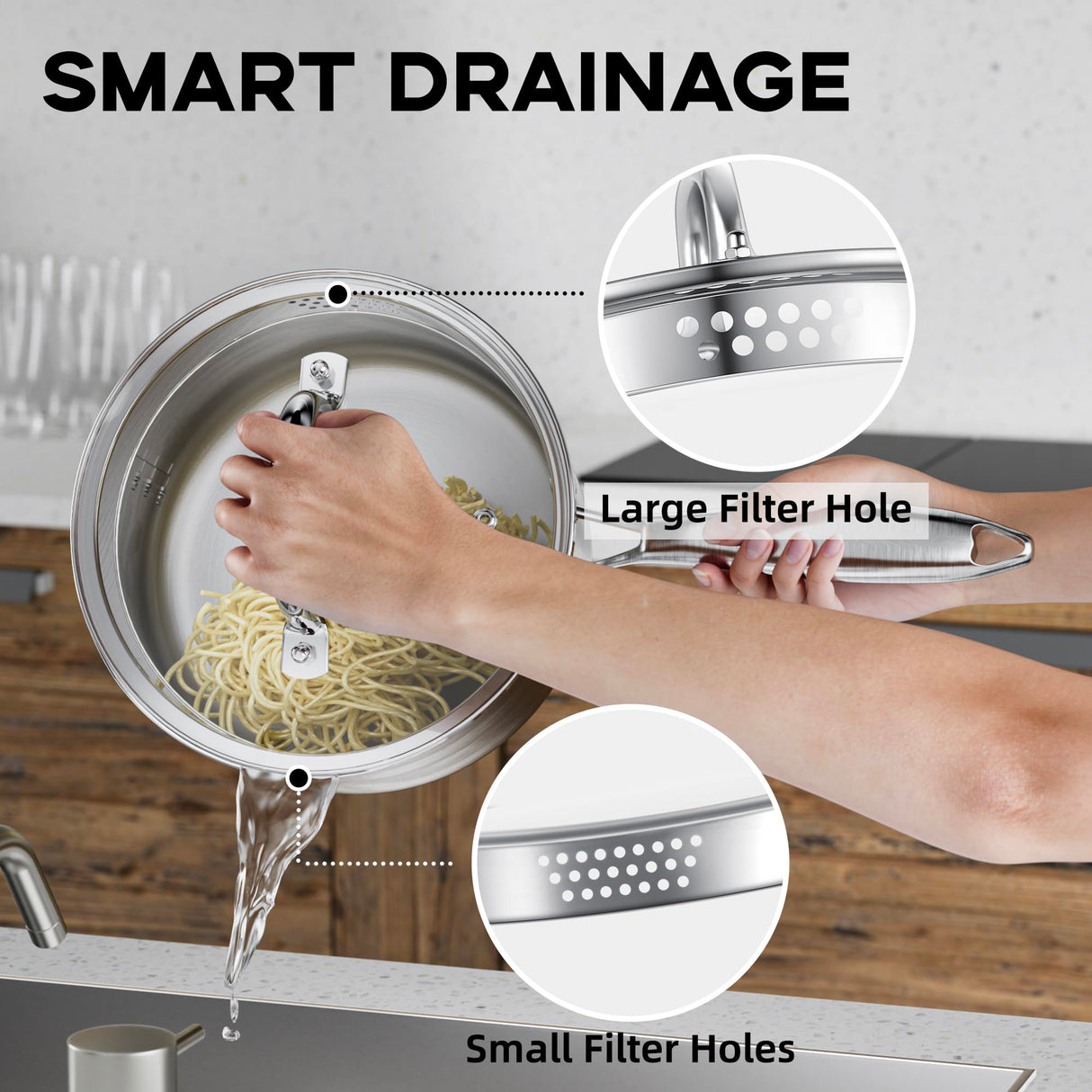 Leetaltree 2.5 Quart Stainless Steel Saucepan with Steamer Basket, Tri-ply Construction, Versatile Sauce Pan with Double-sized Drainage Lid - Perfect for Cooking Gravies, Pasta, Vegetable and More Leetaltree